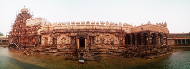 Airavateshwara temple at Darasuram, partially submerged during the rain